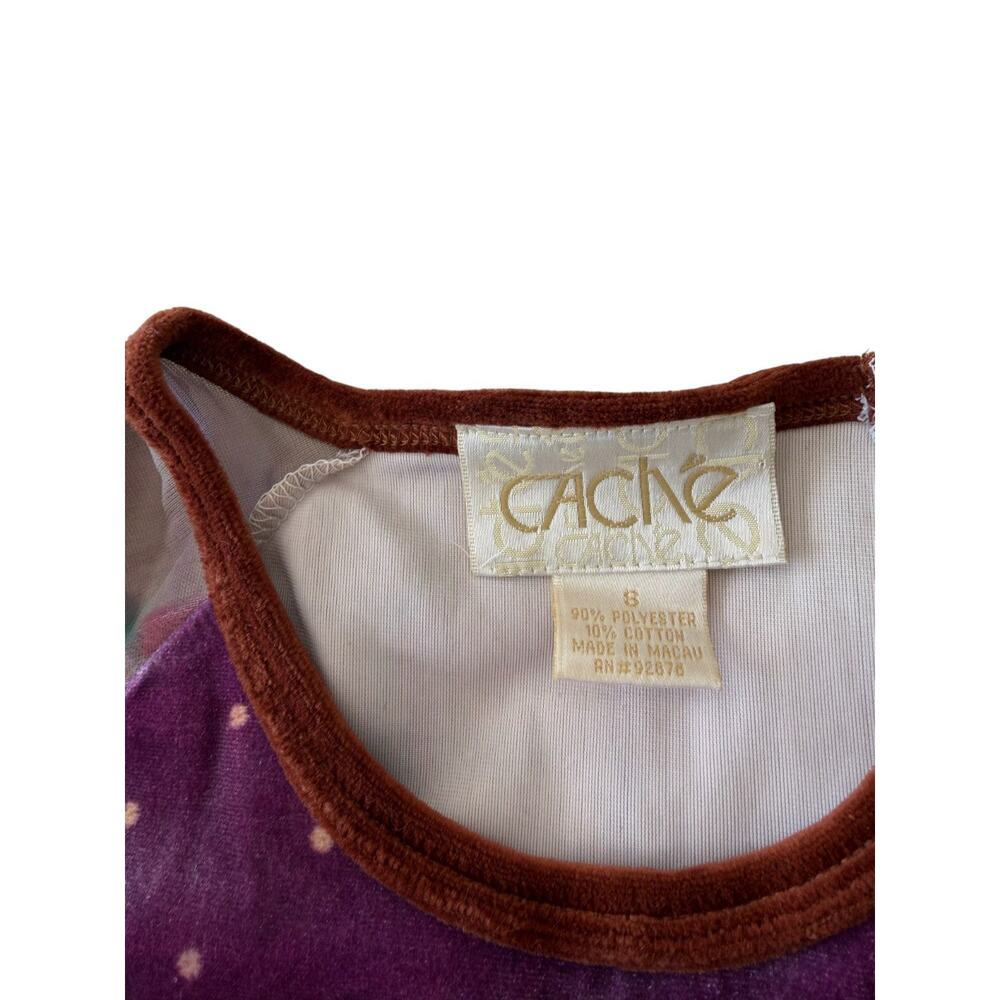 Cache Y2K Vintage Velvet Graphic Top Beaded Rhinestone Mesh Cyber Whimsigoth S - Picture 6 of 6